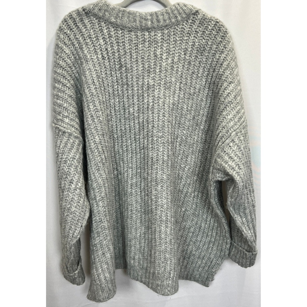 Free People Oversized Chunky Knit Scoop Back Sweater Grey Med Slouchy Ribbed NWT